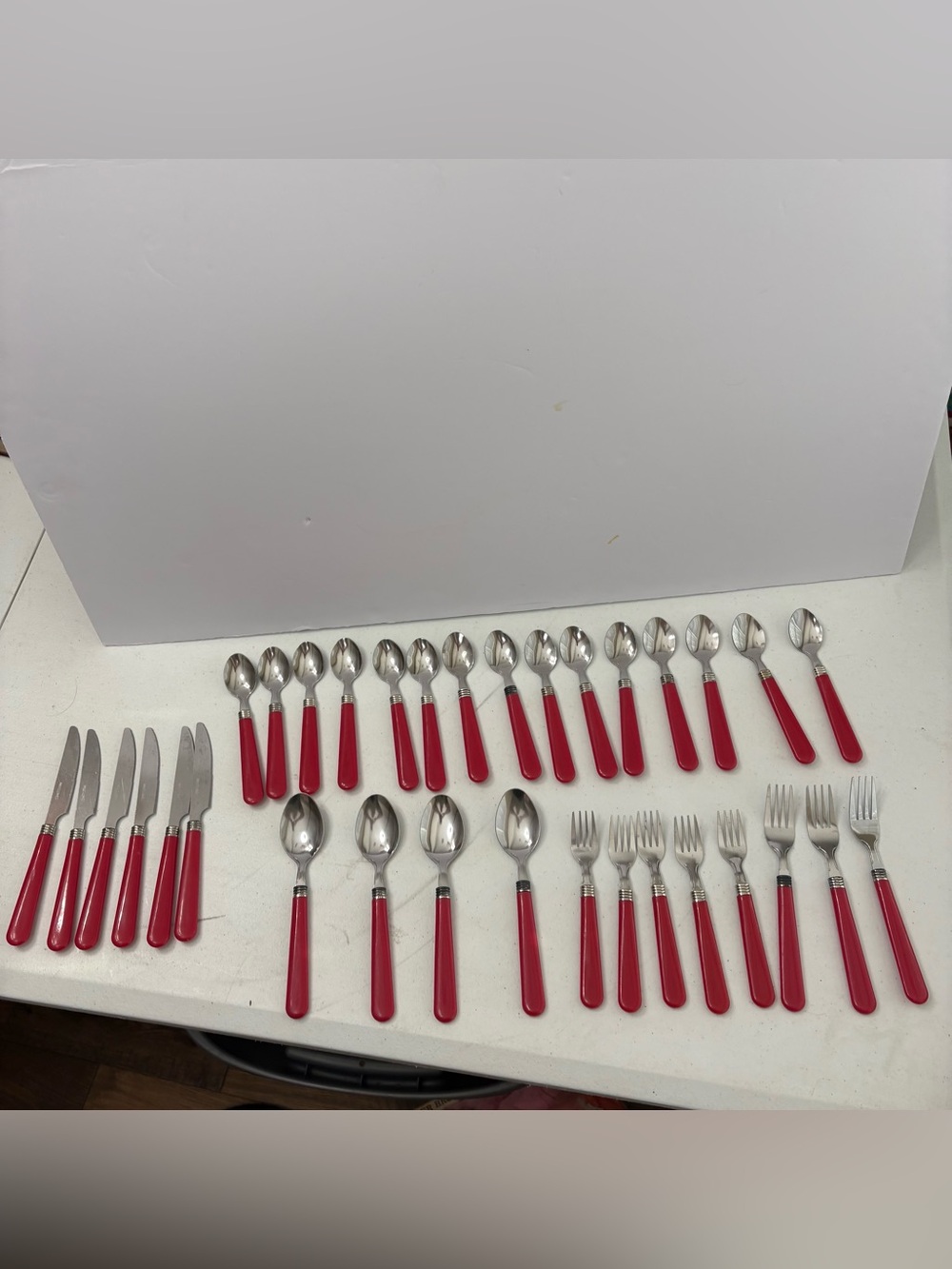 33-pc Lot of Vintage Stainless Steel with RED Plastic/Resin Handles Flatware
